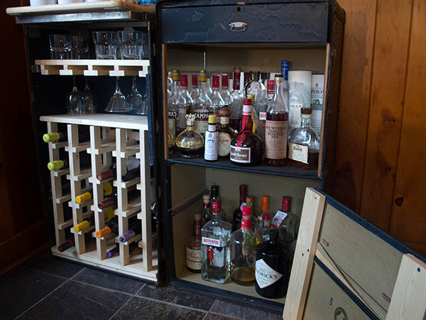 Vintage Steamer Trunk Bar Cabinet